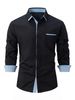 Business-Casual-Hemd Für Herren, Modische Einfarbige, Vielseitige, Langärmlige Revers-Baumwollhemd, Tasche, Frühling Und Herbst_viptrois.com