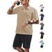Men's Clothing New Pallets Men's Casual Sports Linen Small Plaid Lapel Shirt Suit_viptrois.com