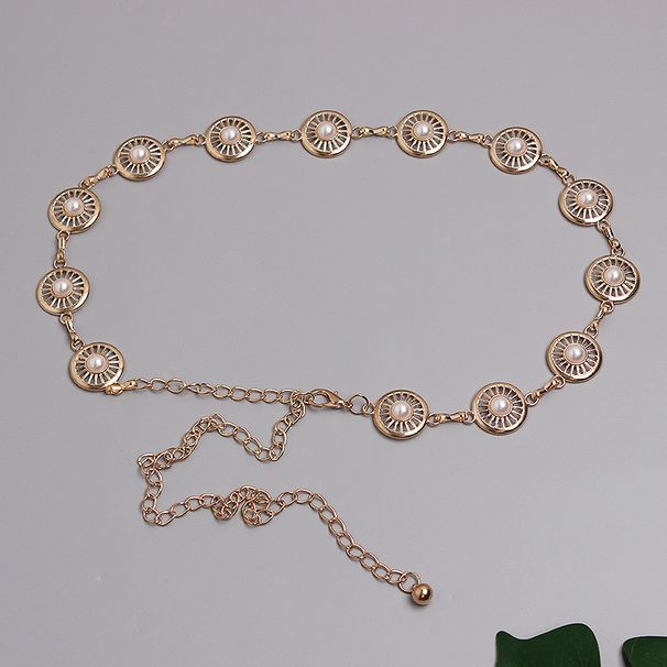 Gold Coin Pearl Waist Chain Women's Skirt Sweet and Versatile Decorative Thin Belt Korean Style Extended Chain Dress Accessories_viptrois.com