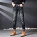 Slim Fit Distressed Patch Jeans For Men, Youth Style, Unique Vintage Straight Leg Pants_viptrois.com