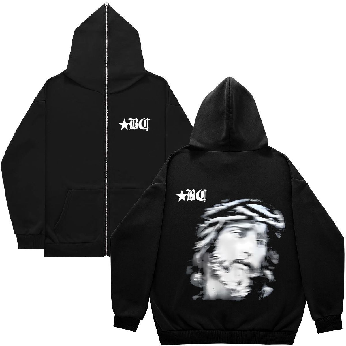 Hoodie Sweatshirt Gothic High Street Full Zipper Oversized Unisex Streetwear Y2 Jacket_viptrois.com