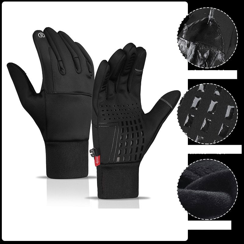 Outdoor waterproof gloves autumn and winter touch screen men's windproof warm cycling zipper sports plus velvet mountaineering skiing gloves_viptrois.com