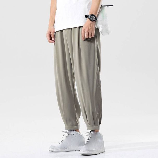 Men's Clothing Spring And Summer Pants Ice Silk Trousers Casual Pants Loose Straight Pants Handsome Nine Point Sports Pants_viptrois.com