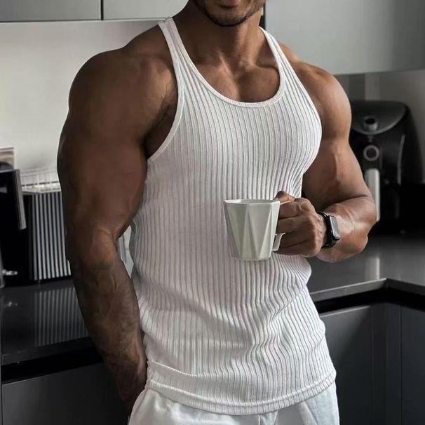 2025 Summer Knitted Vertical Stripe Fitness Sports Slim-fitting Men's I-shaped Vest_viptrois.com