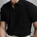 Men's Retro Knit Polo Shirt – Zip-Up Collar, Striped Texture, Breathable & Stretch Fit (Black/White, M-Xxxl)_viptrois.com