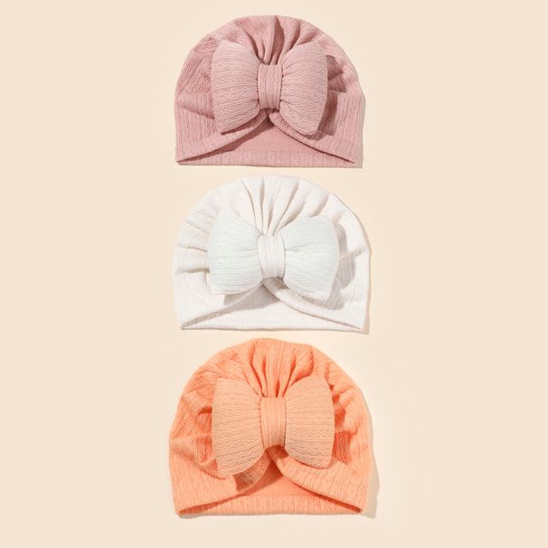 3pcs/set Lovely Bowknot Knitted Baby Hat Cute Solid Color Baby Girls Boys Hat Turban Soft Infant Cap Pillow Beanies Head Wraps_viptrois.com
