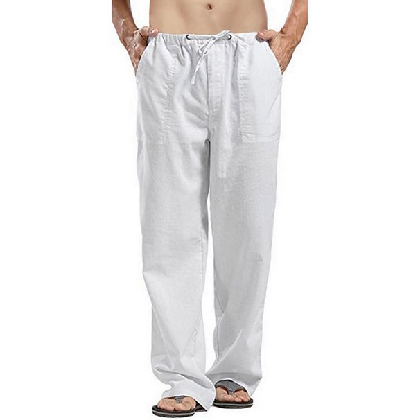 Men's Clothing Men's Linen Loose Large Size Solid Color Pocket Casual Trousers Men_viptrois.com