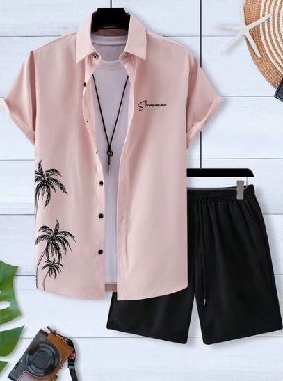 Men's Casual Fashion 3D Digital Printing Shirt Short Sleeve Shorts Suit_viptrois.com
