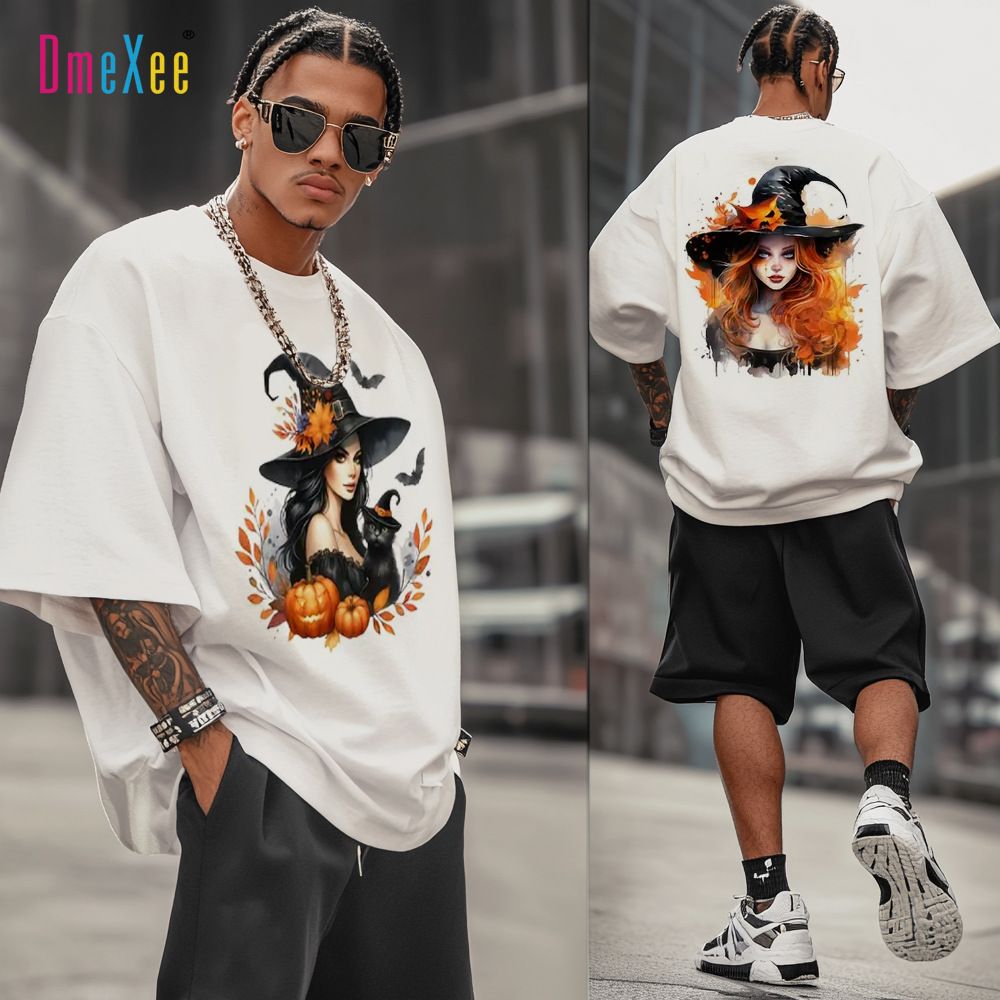 Men's Clothing New Men's Clothing Halloween Witch Print Men's T Shirt Short Sleeved Men's Loose Casual Tops_viptrois.com