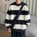 Color Blocked Striped Knitted Sweater For Autumn And Winter Versatile Base Pullover Sweater For Teenagers_viptrois.com