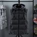 Men's Winter Padded Vest With Detachable Hood, Slim Fit, Thickened Polyester, Plus Size Available (Black/Grey, L-7xl)_viptrois.com