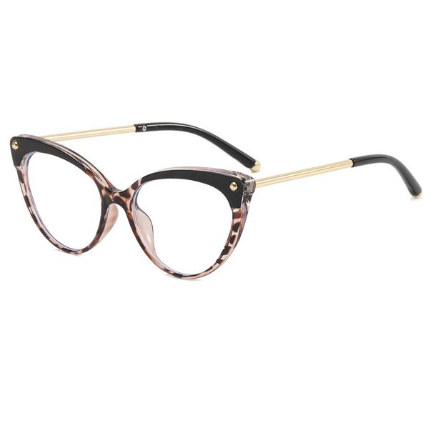 Leopard Print Anti Blue Light Flat Glasses Full Frame Cat Eye Glasses Fashion Street Shooting Face Showing Small Glasses Frame_viptrois.com