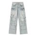 Functional multi-pocket cargo jeans for men, trendy punk washed holes, niche loose straight wide-leg trousers_viptrois.com