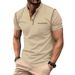 Men's New Short-sleeved Henley Shirt Fashion Round Neck T-shirt Colorblocking Tops_viptrois.com