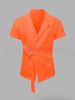 Men's Clothing Summer Solid Color Cotton And Linen Suit Lapel Lace Up Short Sleeved Shirt_viptrois.com