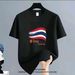 【DORAE】2026 Cotton T-shirt (Combed Cotton) Off-White (Minimalist "Thai Patriotism Flag" Print & Red-Blue Accent) – Oversized Style For Layering_viptrois.com