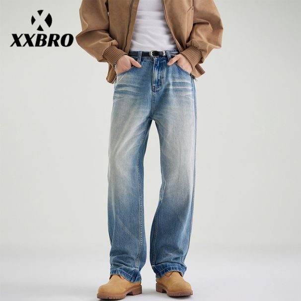 Men's Clothing Men's Versatile Whiskered Casual Jeans Stone Wash Straight Leg Blue Vibe Clothing For Autumn For Formal & Casual_viptrois.com