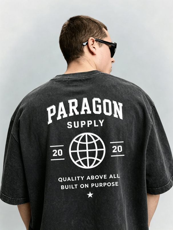 Vintage Washed Double-Sided Print Globe Arch Letter Slogan Heavyweight 230g Cotton T-Shirt Men's Casual Streetwear Tee_viptrois.com