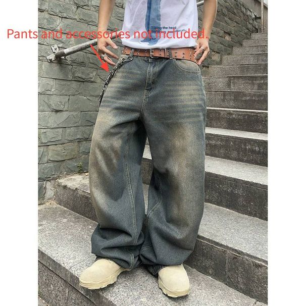 "Men's Vintage Washed Denim Jeans – High Waist, Loose Fit, Straight Leg, S-XXXL, Distressed Style For Casual & Streetwear"_viptrois.com