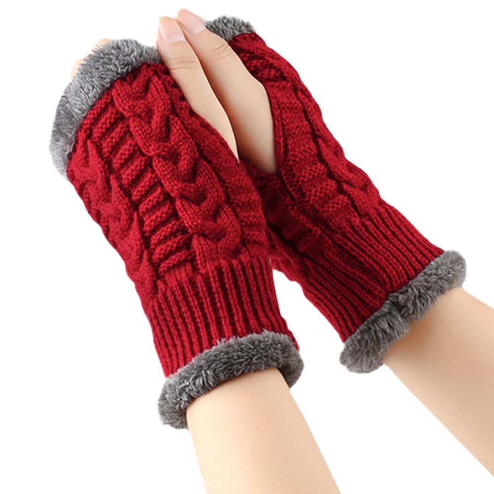 Unisex Thickened wool gloves Short fingertip wrist guard Fluffy short gloves Knitted acrylic sleeves and fleece gloves_viptrois.com