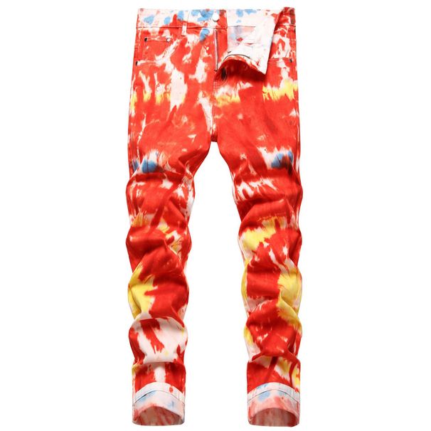 Men's Clothing European And American Style Personality Fashion Flower Dyed Elastic Slim Fit Skinny Jeans Trousers_viptrois.com