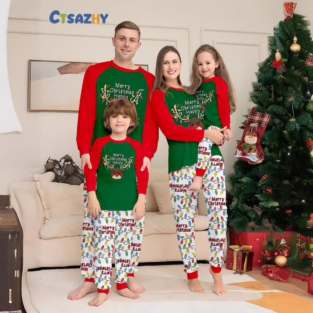 Christmas deer letters Christmas family dress printed home dress pajamas_viptrois.com