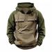 Men's Clothing Half Zip Multi Pocket Workwear Men's Half-Zip Multi-Pocket Workwear Jacket Retro Color Block Stand Collar Hoodie Autumn Casual Coat_viptrois.com