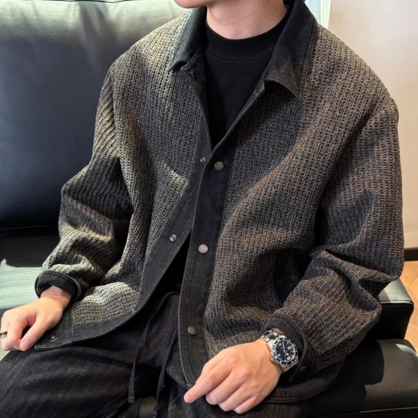 Autumn Men's Hot-Selling Patchwork Lapel Jacket Trendy Handsome Coat Fashionable Versatile Elegant High-Quality_viptrois.com