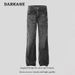 Men's Clothing Retro Lightning Crack Washed Jeans Men's and Women's Design Straight Slim Flared Ins Floor Mopping Trousers_viptrois.com