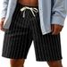 Men's Trendy Loose Beach Linen Drawstring Shorts Breathable Vertical Striped Jacquard 5 Point Cross Border Summer American Style_viptrois.com