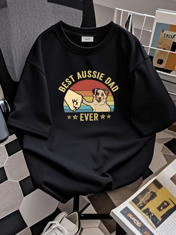 Father's Day Australian Shepherd Dad T Shirt Best Aussie Ever Men's S For Him Versatile Designer Clothes Breathable Soft Graphic_viptrois.com