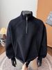 Grey Threaded Splicing Half Zip Sweater Men's Autumn Cleanfit American Vintage Blockbuster Stand-Up Jacket_viptrois.com