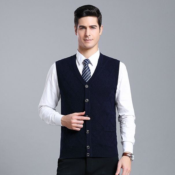 Men's Men's Wool Blended V Neck Knitted Cardigan Vest Cardigan Sweater Colorblock Casual Sleeveless Vest_viptrois.com