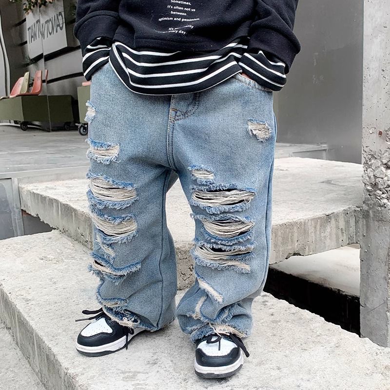 Mother & Kids Children's Spring and Autumn Clothing Boys' Ripped Jeans Trendy Cool Handsome Pants Trousers Autumn Thin Style 2023 New Style_viptrois.com
