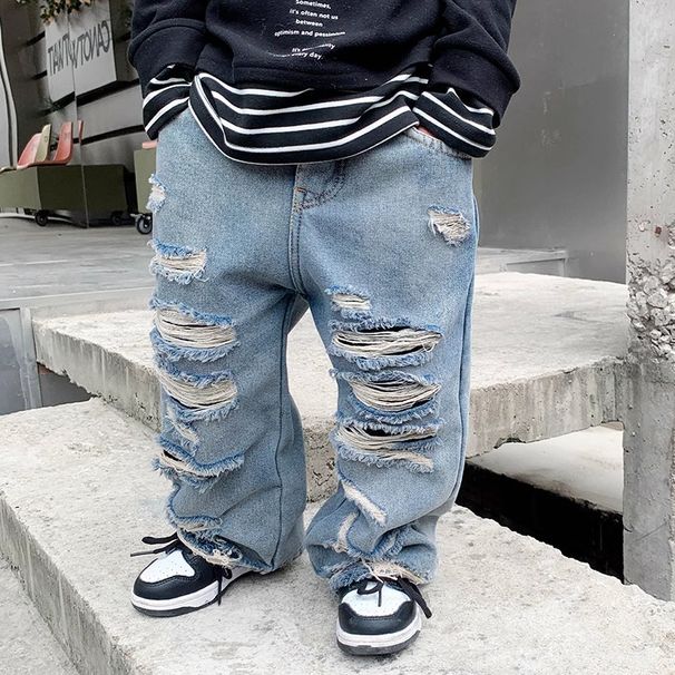 Mother & Kids Children's Spring and Autumn Clothing Boys' Ripped Jeans Trendy Cool Handsome Pants Trousers Autumn Thin Style 2023 New Style_viptrois.com