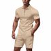 Men's Waffle-Knit Polo Shirt & Shorts Set – Breathable Summer Outfit, Relaxed Fit, Zip-Up Casual Style_viptrois.com