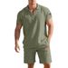 Men's Summer Linen Suit Set Casual Polo Shirt And Short-Sleeved Shorts_viptrois.com