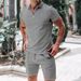 Men's Clothing Casual Short Sleeve T-Shirt Shorts Set Breathable Cotton Blend Comfortable Sportswear (White, Black, Khaki, Royal Blue, Light Gray)_viptrois.com