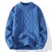 Men's Clothing Solid Color Twisted Sweater Coat Wool Velvet Youth Warm Round Neck Long Sleeve Knitted Bottoming Shirt_viptrois.com