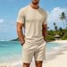 Men's Waffle Knit Short Sleeve T-Shirt & Shorts Set, Summer Casual Comfort Fit Loungewear, Breathable Polyester Two-Piece Outfit_viptrois.com