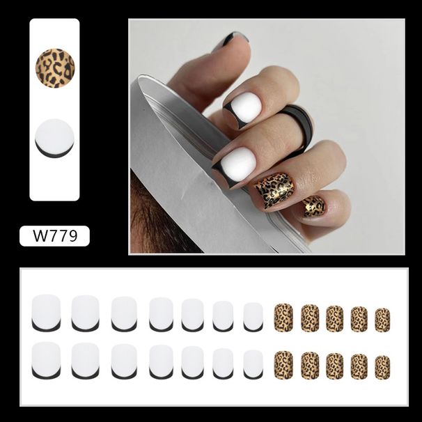 Short Black Frosted Gold Foil Leopard Nail Art Sweet Cool Spice Girls Ins Style False Nail_viptrois.com