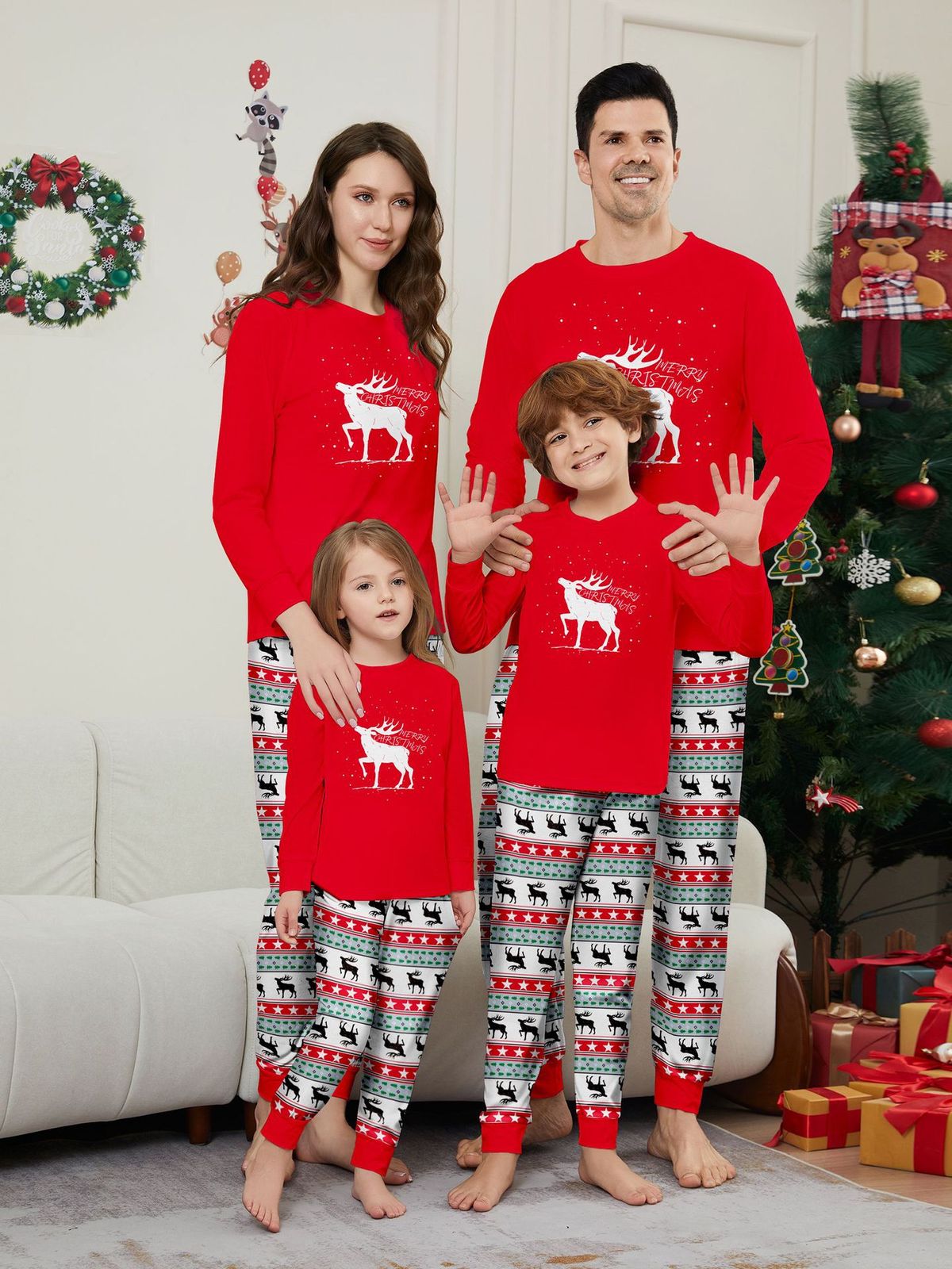 Christmas Deer Alphabet Star Christmas Family suit printed home dress pajamas_viptrois.com