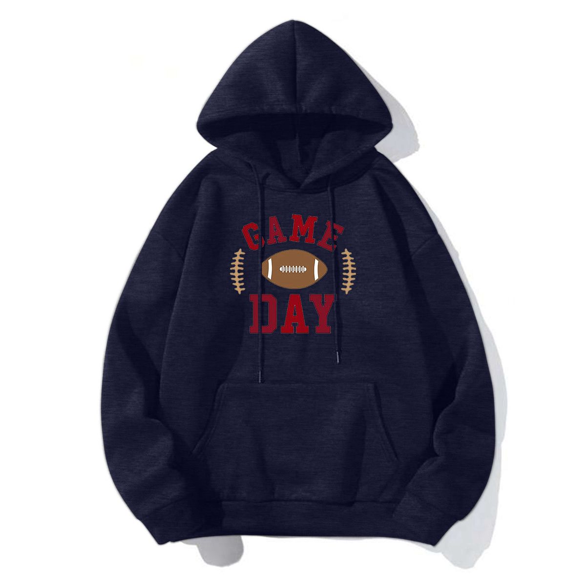 Football Print Hooded Sweatshirt - Unisex Pullover Fleece Hoodie With Customizable Design, Loose Fit & Warm Cotton Blend_viptrois.com