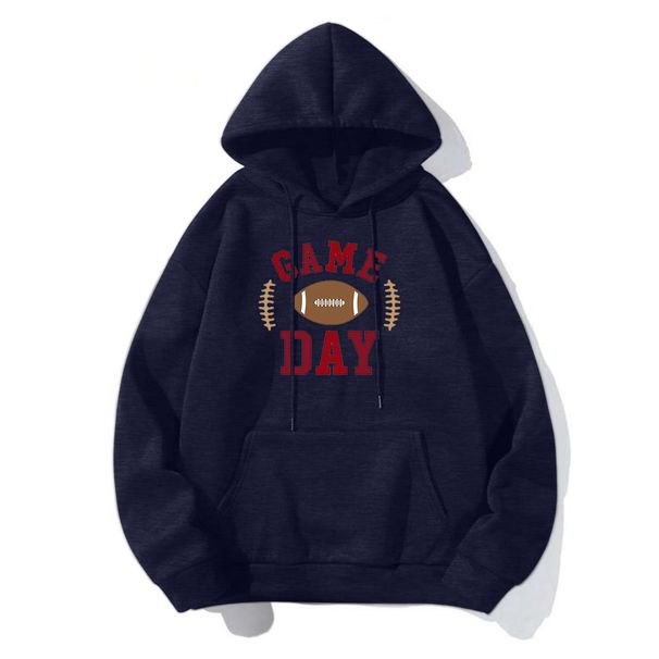 Football Print Hooded Sweatshirt - Unisex Pullover Fleece Hoodie With Customizable Design, Loose Fit & Warm Cotton Blend_viptrois.com