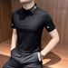 Men's Embroidered Lapel Polo Shirt, Summer Short Sleeve Rhinestone T-Shirt, Slim Fit Breathable Top, Korean Style Fashion Casual Tee_viptrois.com