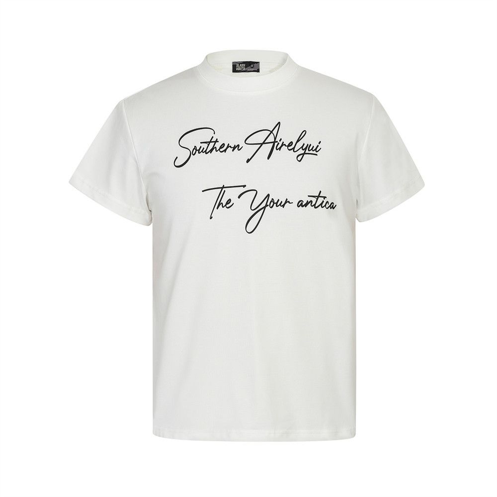 Men's Clothing English Letters Printed Short Sleeved T Shirt For Men Slim Fit Straight Shoulder Casual Round Neck Half Sleeved Top INS Trendy T Shirt_viptrois.com