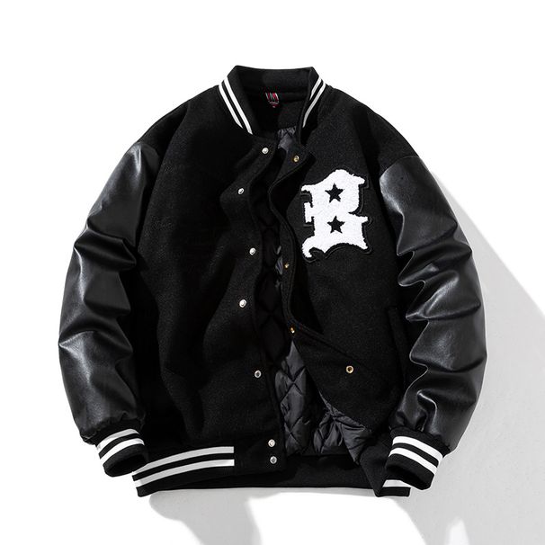 Men's Clothing Autumn And Winter Cotton And Thickened Baseball Uniform Men's Embroidered Couple's Woolen And Pu Leather Jacket Flight Jacket Trendy_viptrois.com