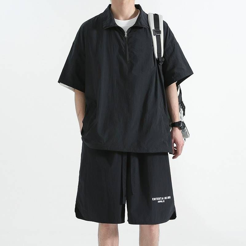 Ice Silk Men's Trendy Brand Summer Thin Quick-drying Short-sleeved Pants Casual Sportswear Set_viptrois.com