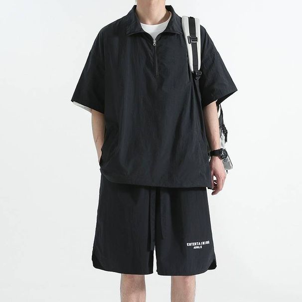 Ice Silk Men's Trendy Brand Summer Thin Quick-drying Short-sleeved Pants Casual Sportswear Set_viptrois.com
