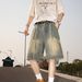 Men's Clothing Retro Raw Edge Tassel Stitching Distressed Denim Shorts Men's Summer Trendy High Street Washed Loose Shorts_viptrois.com